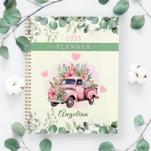Agenda Corações Cor-de-Rosa Fofos Caminhão Vintage com Fl
