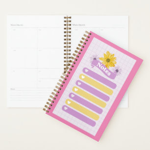Agenda Corações do Flor Floral Roxo Amarelo