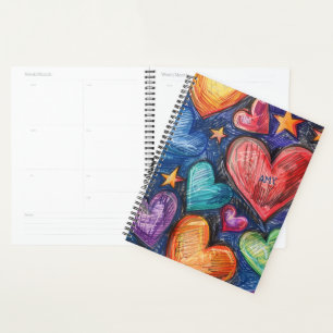 Agenda Corações e estrelas desenhadas à mão