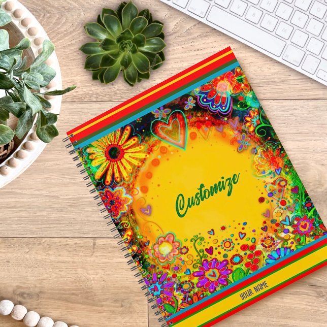 Agenda Corações Florais Personalizáveis Nome Bonito Amare (Criador carregado)