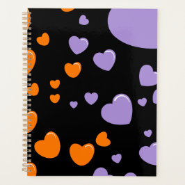 Agenda corações laranja e roxo bolinhas