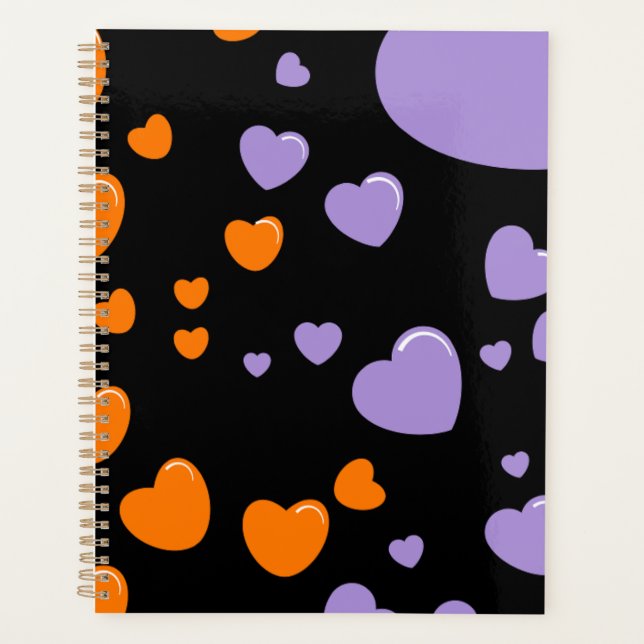 Agenda corações laranja e roxo bolinhas (Frente)