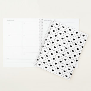 Agenda Corações Pretos Grade Geométrica Minimalista Coque