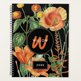 Agenda Cores d'água Flores selvagens Monograma Laranja Ne