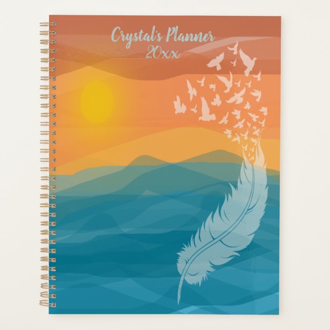 Agenda Cores d'água Sunset Sobre Aves Oceânicas de uma Pe (Frente)