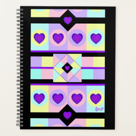 Agenda Cores de pastel e corações roxos batendo