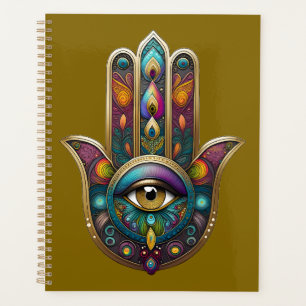 Agenda Cores de Pavão Hamsa com Terceiro Olho Dourado