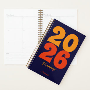 Agenda Cores Retro Azul e Cor Laranja Nome 2025