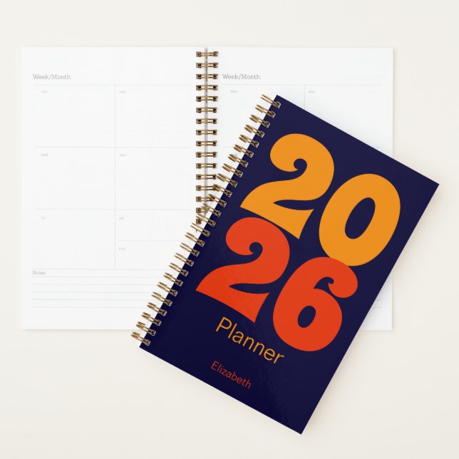 Agenda Cores Retro Azul e Cor Laranja Nome 2025 (Exibição)