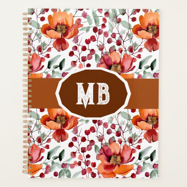 Agenda Cores Terrosas, Flores de Outono Monogramadas (Frente)