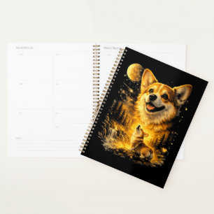 Agenda Corgi Engraçado Uivando para a Lua