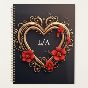 Agenda Coroa Em Forma de Coração Dourado Com Flores Verme