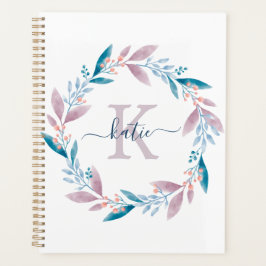 Agenda Coroa Floral de Aguarela Lilás Monograma
