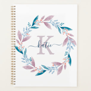 Agenda Coroa Floral de Aguarela Lilás Monograma