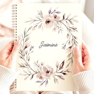 Agenda Coroa Floral de Aquarela com Nome Personalizado