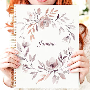 Agenda Coroa Floral de Aquarela Suave com Nome Personaliz
