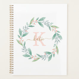 Agenda Coroa Floral Monogramada com Aquarela Rosa