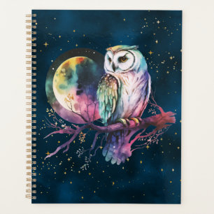 Agenda Coruja Arco-Íris Mística e Lua Cheia Celestial