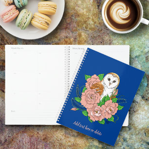 Agenda Coruja-Celeiro Azul Flores Rosa