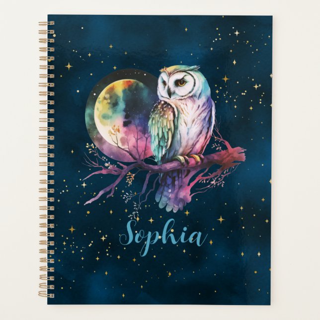 Agenda Coruja Mística Personalizada Noite enluarada (Frente)