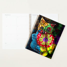 Agenda Coruja Whimsic Talavera Estilo Verde Vermelho Azul