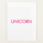 Agenda Costume minimalista branco e rosa-quente do Unicor<br><div class="desc">Fúcsia rosa-quente Unicórn e Planejador personalizado minimalista branco. Texto rosa quente personalizável sobre fundo branco de cor sólida. Você pode deixar o texto como está ou personalizá-lo com seu nome,  texto,  monograma,  iniciais etc</div>