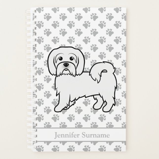Agenda Coton de Tulear Cachorro de Desenho Animado Fofo & (Frente)