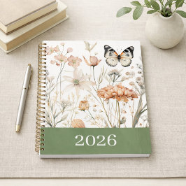 Agenda Cottagecore Floral Borboleta Personalizada