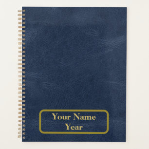 Agenda Couro Azul com Quadro Dourado