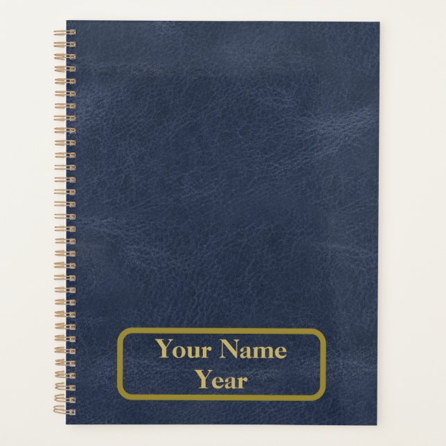 Agenda Couro Azul com Quadro Dourado (Frente)
