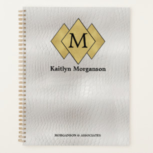 Agenda Couro Branco Elegante Clássico Monograma
