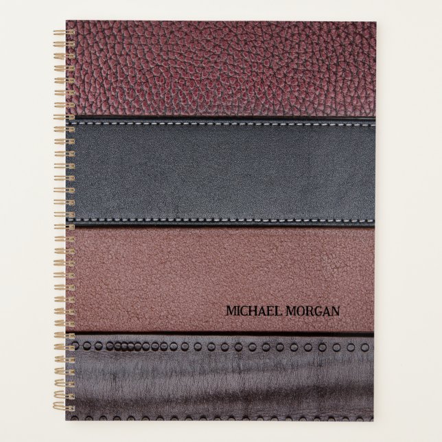 Agenda Couro de luxo elegante parece castanho preto (Frente)