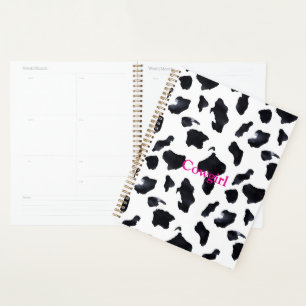 Agenda Cowgirl com Estampa de Vaca Preto e Branco