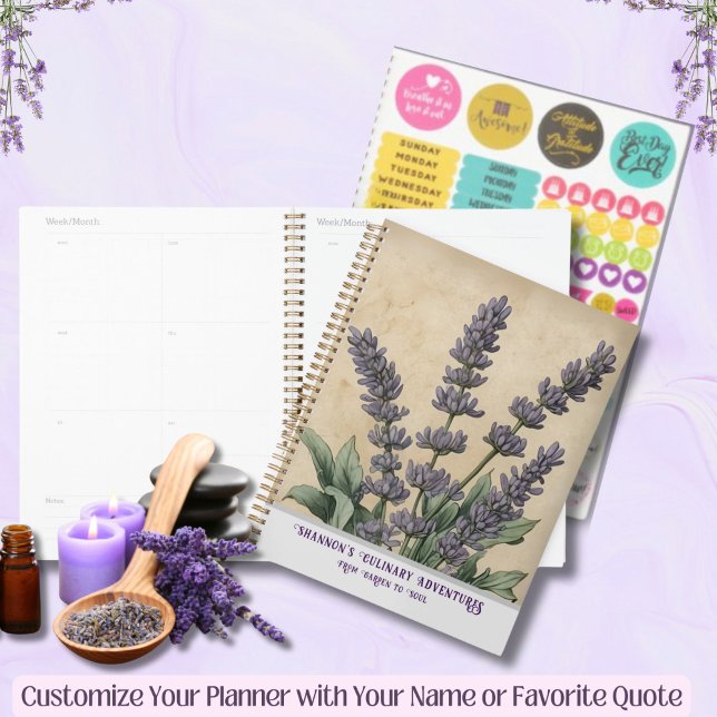 Agenda Cozinha e receita da Lavanda de vindima (Vintage Lavender Apothecary Planner for Garden Lovers, Chefs or Mother's Day Gifts)