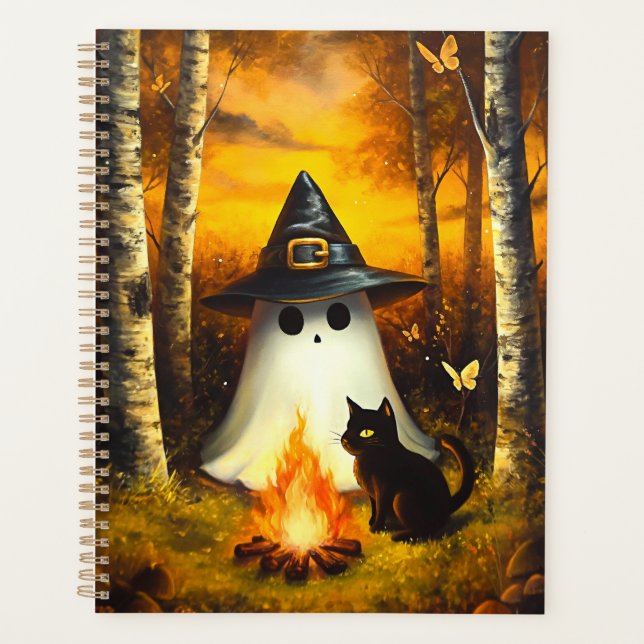 Agenda Cozy Halloween Ghost & Black Cat Campfire (Frente)