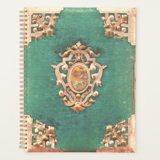 Agenda Crachá de livro antigo e vitoriano elegante verde (Frente)