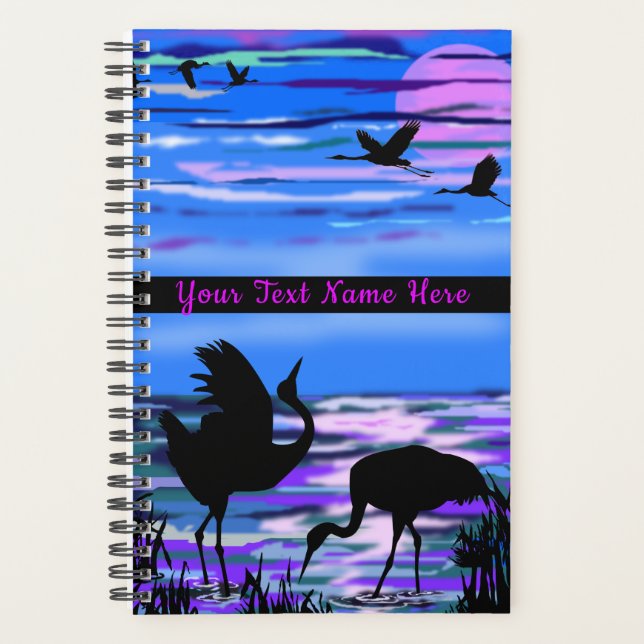 Agenda Crane Birds Sunset Lake Planner com Texto Personal (Frente)