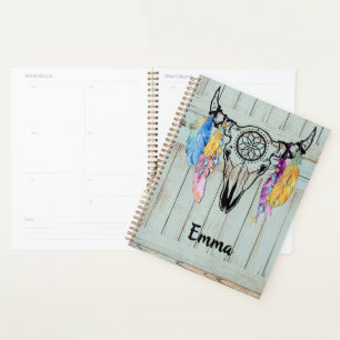Agenda Crânio De Ox Tribal Com Miçangas De Aquarela