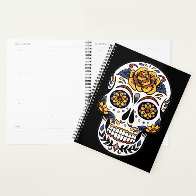Agenda Crânio de Rosa Amarelo em Preto (Exibição)