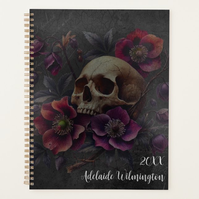 Agenda Crânio Moótico Gótico E Anêmonas Personalizadas (Frente)