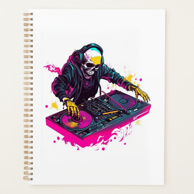 Agenda Crânio Rave � Esqueleto de Festa EDM DJ (Frente)