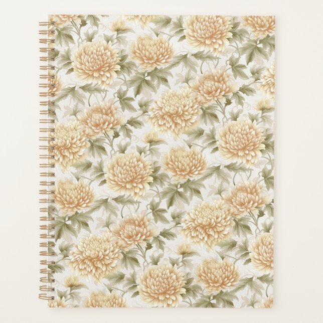 Agenda Cream Chrysanthemums Chiyogami Planner (Frente)