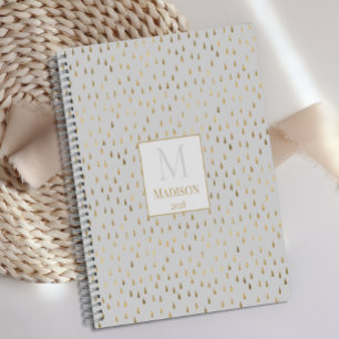 Agenda Cream Dourado Raindrop Modern Trendy Monograma