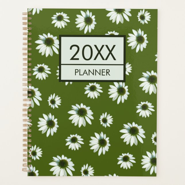 Agenda Cream Echinacea Grass Green Floral Pattern 2026 (Frente)