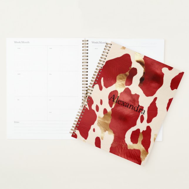 Agenda Cream Red Dourado Western Cowhide Howdy (Exibição)