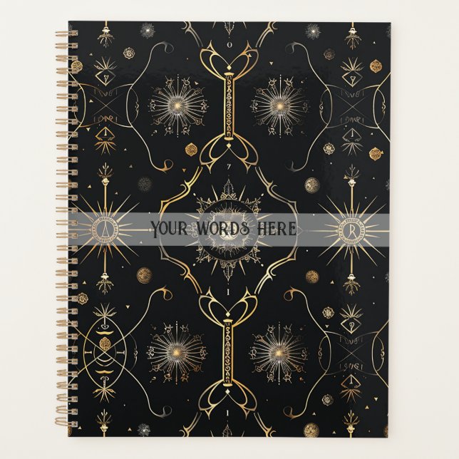 Agenda Create Your Own Elegant Gold Magic Symbols Black (Frente)