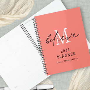Agenda Crente Script 2024 Monograma Nome Inicial Coral