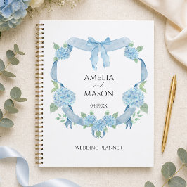 Agenda Crest de Hortênsia Azul Casamento Aquarela