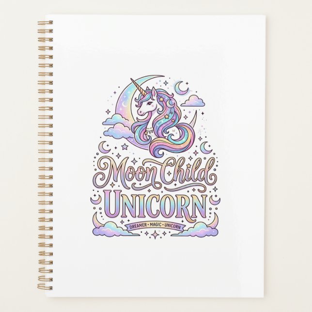Agenda Criança da Lua Unicórnio Unicórnio Design Original (Frente)