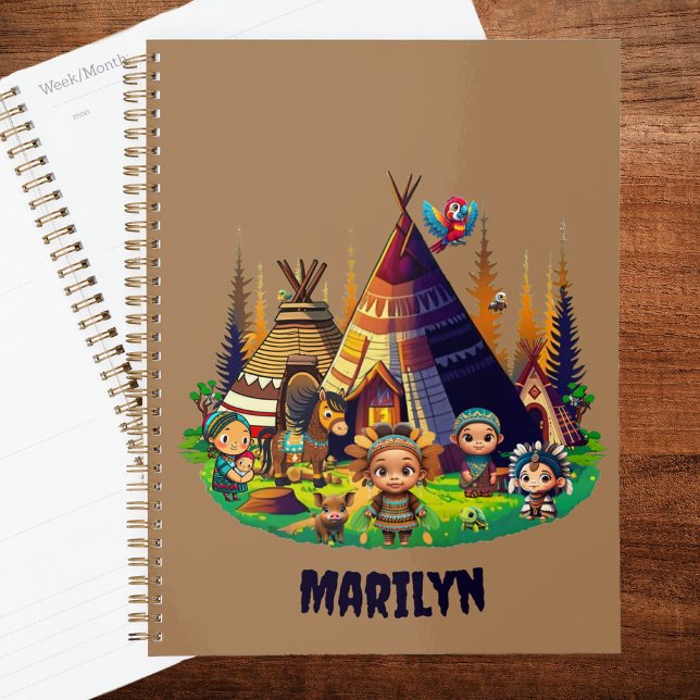 Agenda Crianças, Dicas e Animais Índios indígenas da Amér (Indigenous ForestBabies Planner)